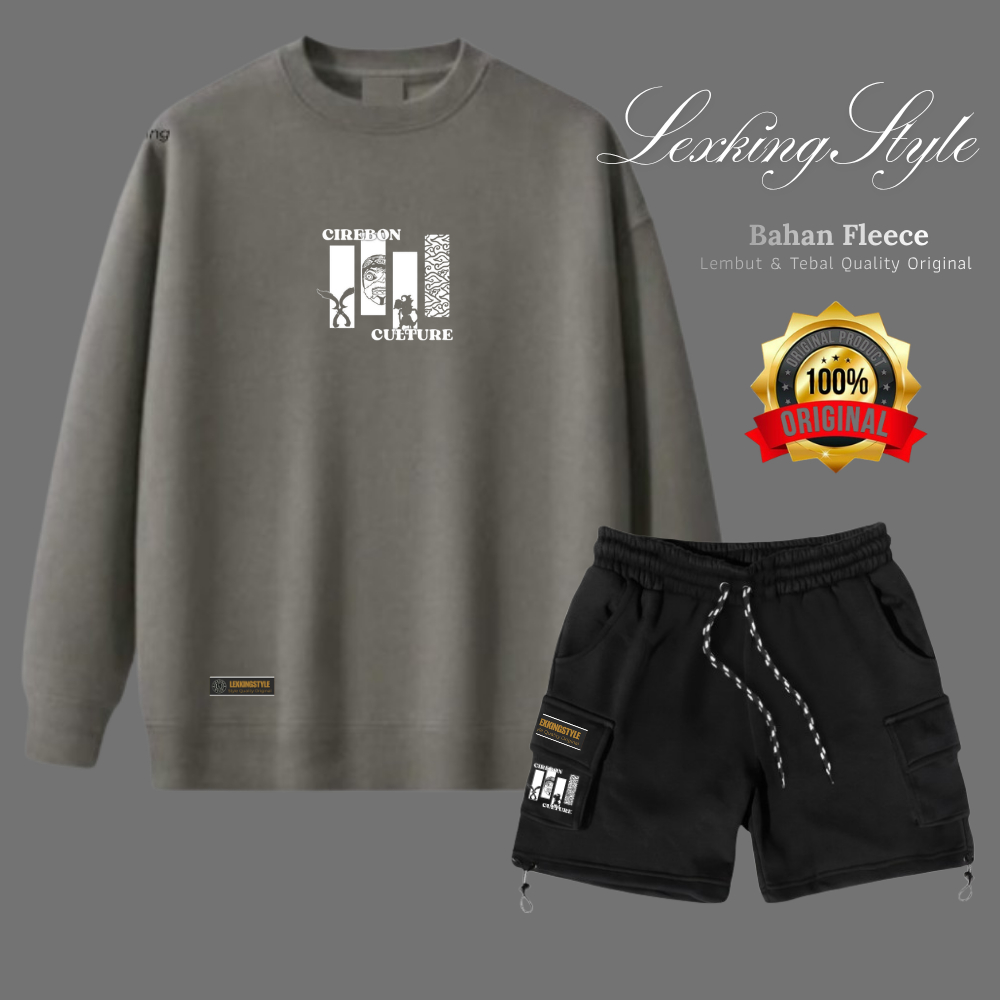 Stelan Oneset Crewneck Switer Dan Celana Pendek Cargo Pria Wanita Distro Setelan Sweater Oblong Logo