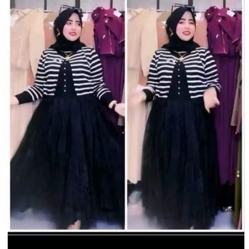 gamis rompi rajut Bangkok premium brokat mewah mayung klok lebar