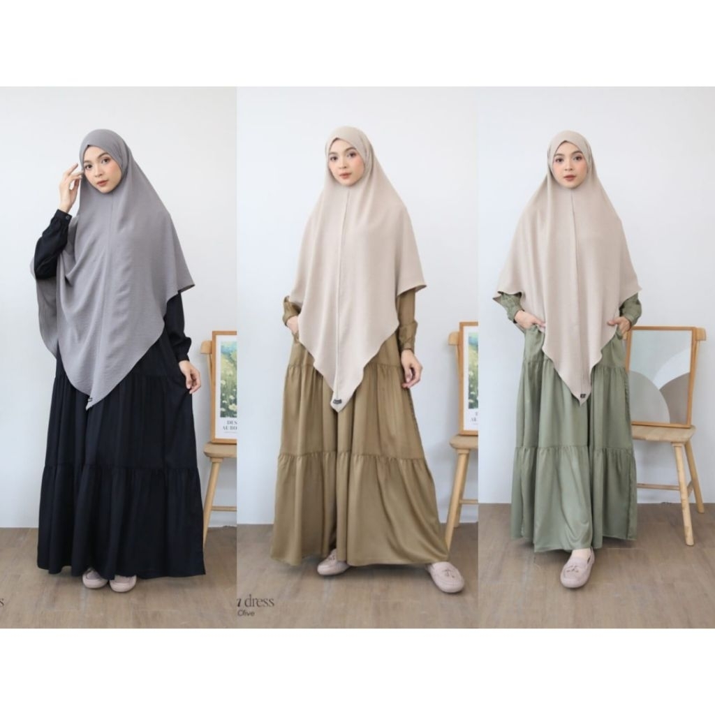 Zizara Aliya Silk Gamis Polos Busui Aksen Ruffle Bahan Rayon Silk Premium Adem Lembut Size S M L XL 