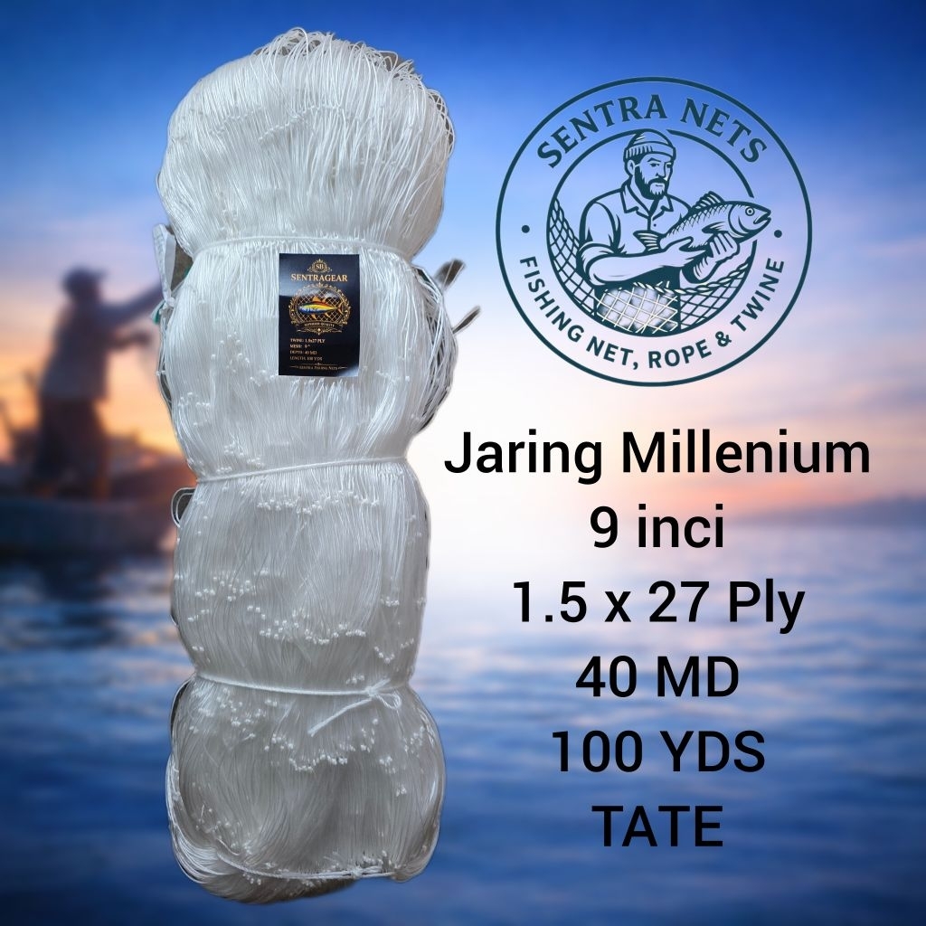 jaring milenium/jaring serabut/jaring pari 9 inci 27ply 40md 100yds(Melintang)