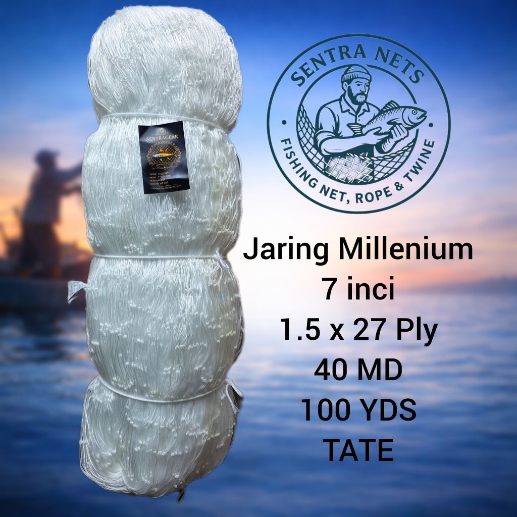 jaring milenium/jaring serabut/jaring kakap 7 inci 27ply 40md 100yds(Melintang)