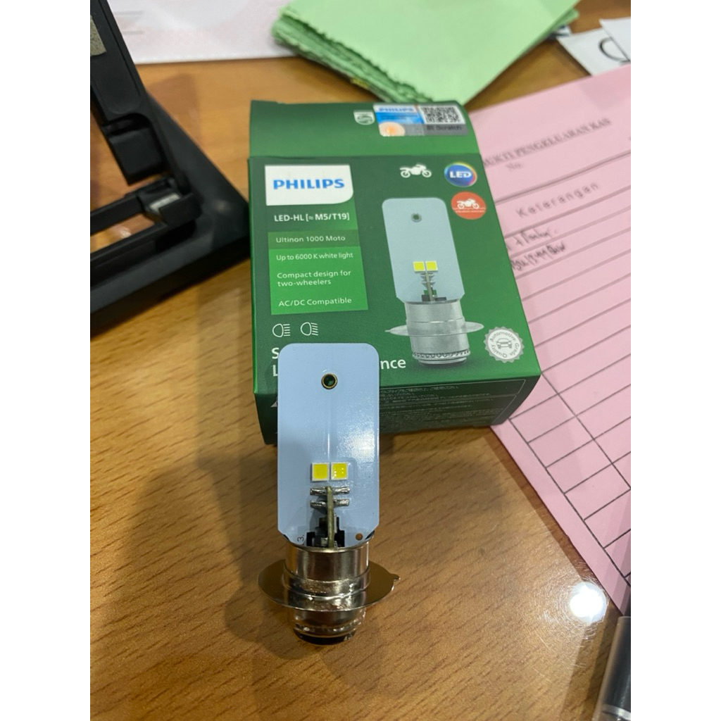 Bola lampu Philips Ultinon 1000 Moto LED HL M5 T19 H6 Kaki1 6000K Putih AC DC Lampu Motor Bebek Mati