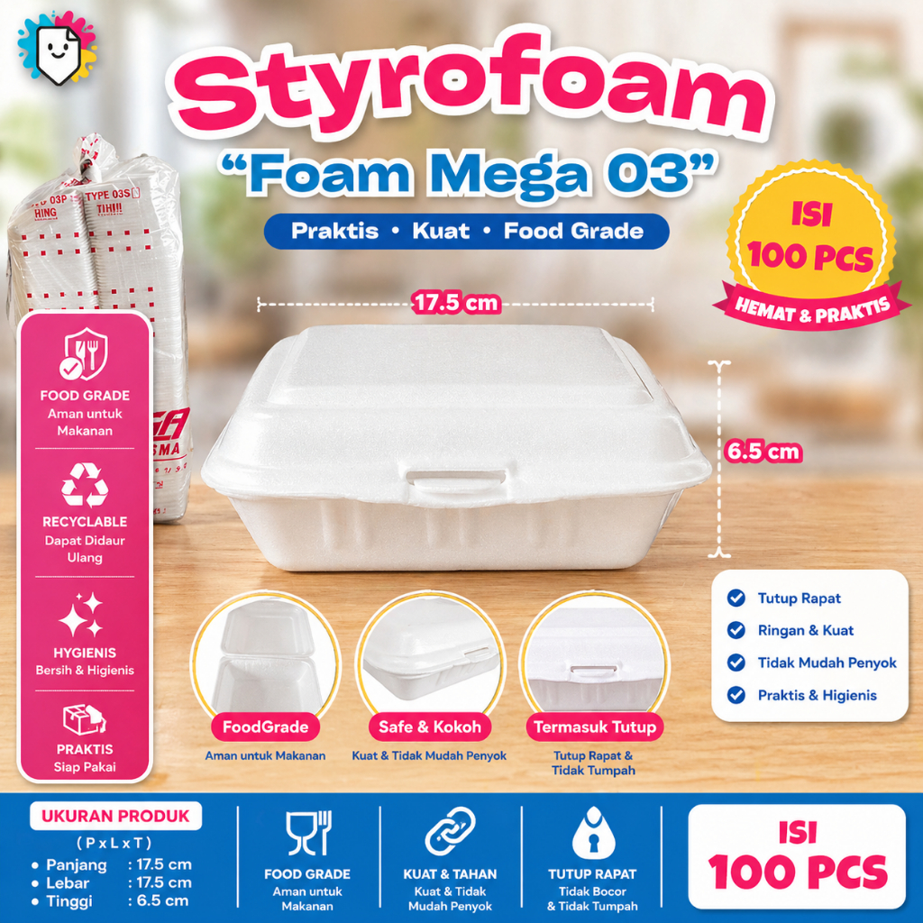 (INSTANT/SAMEDAY) Styrofoam 03 Makanan Isi 100PCS | Styrofoam Nasi | Styrofoam Bubur | Acara Ulang T