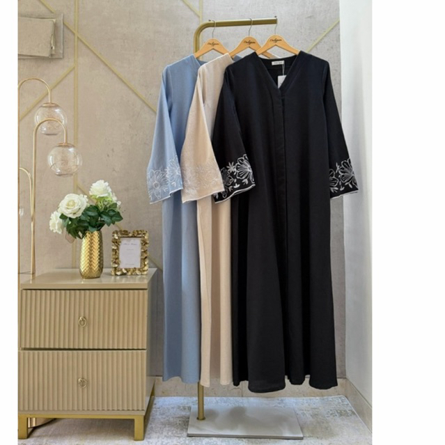 Abaya Linen Bordir Busui Friendly abaya adem  daily abaya