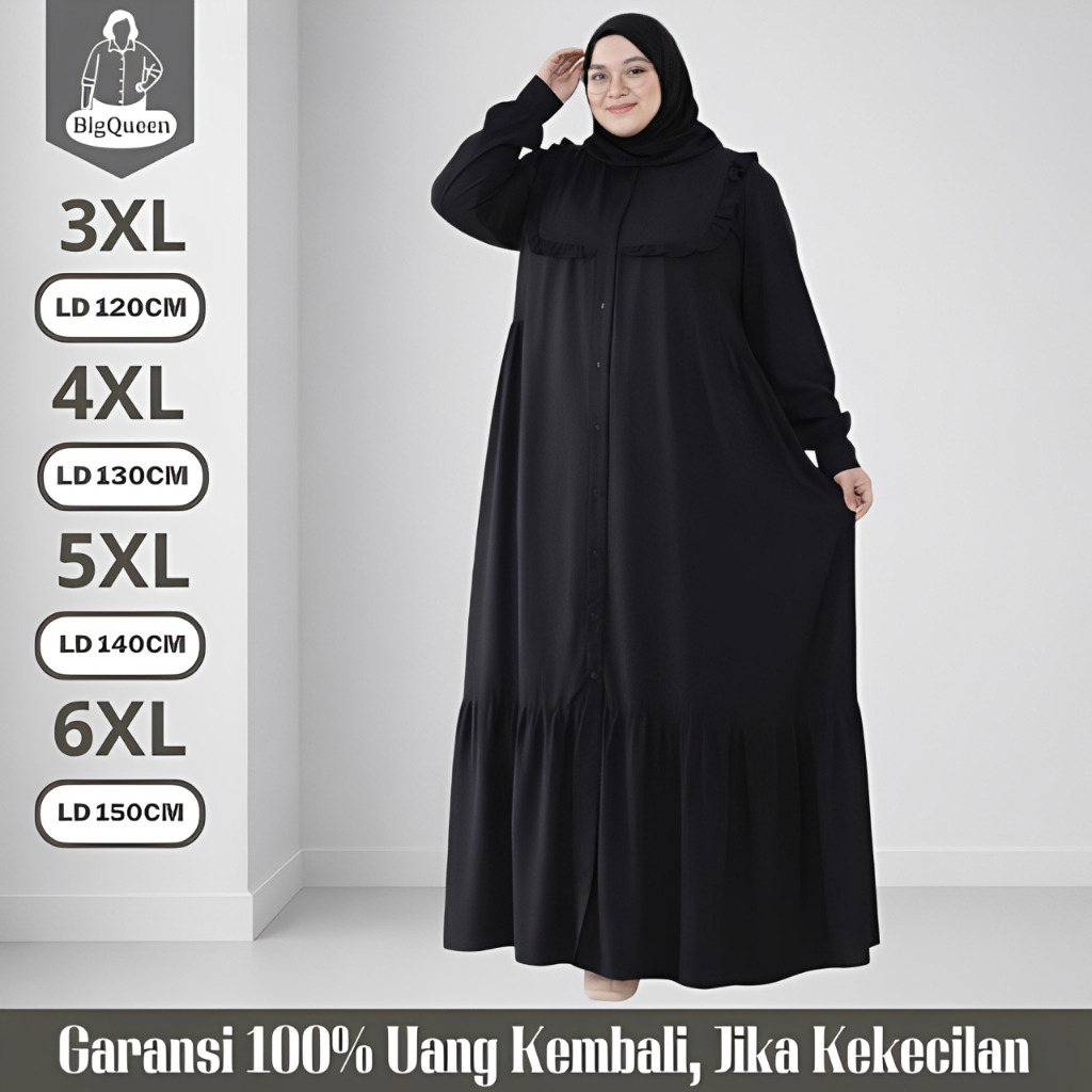 Gamis Dress Big Size LD 120 130 140 150 Baju Lebaran Polos Crinkle Premium Jumbo