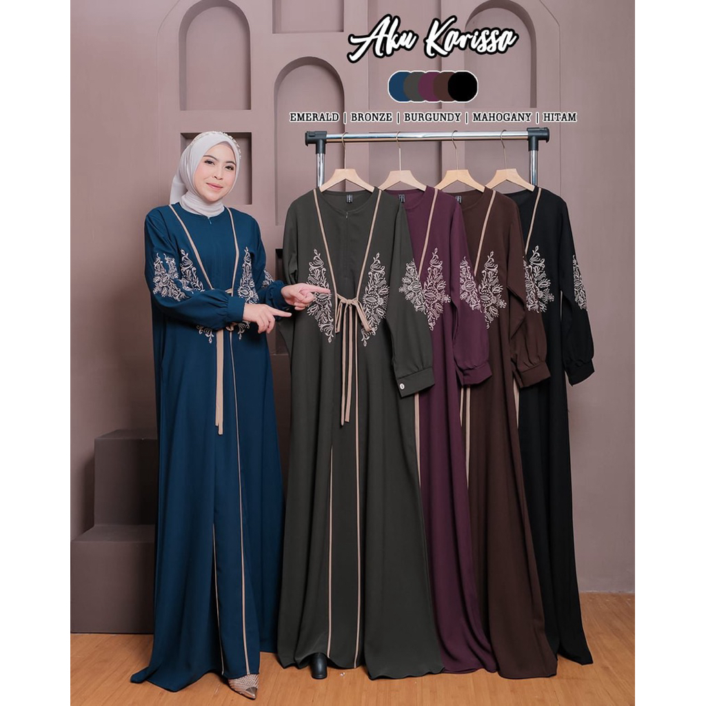 RANIYA DRESS WANITA BY AKU KARISSA GAMIS MUSLIMAH AKSEN BORDIR BAHAN SABRINA KEKINIAN FASHION HIJAB 