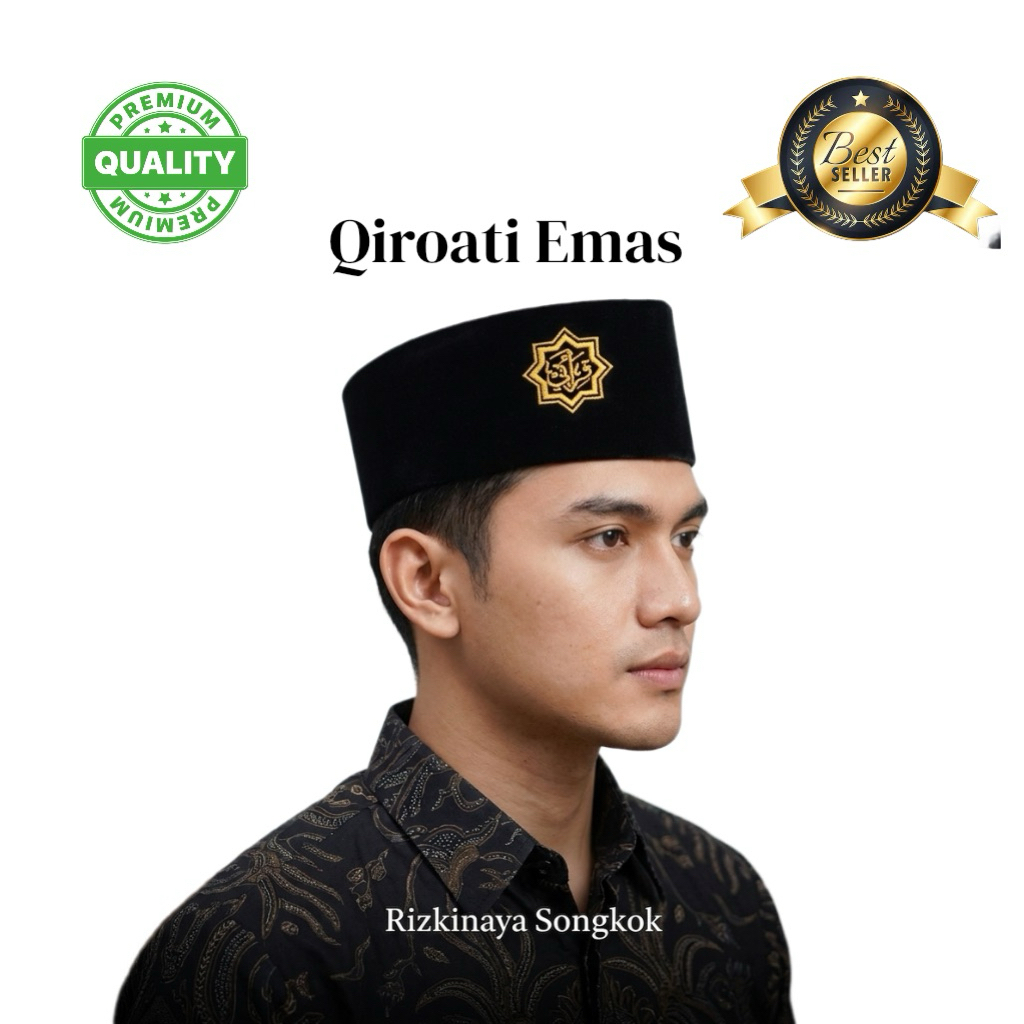 PECI KOPIAH SONGKOK Bahan Bludru Logo Bordir Qiroati Emas Pria Dewasa/Anak