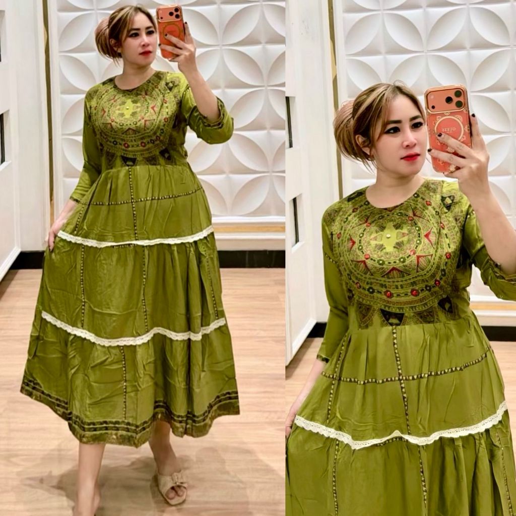 Baju Wanita | Hindi Lukiba | Gamis Depan Motif Tali Pinggang Rempel Bawah