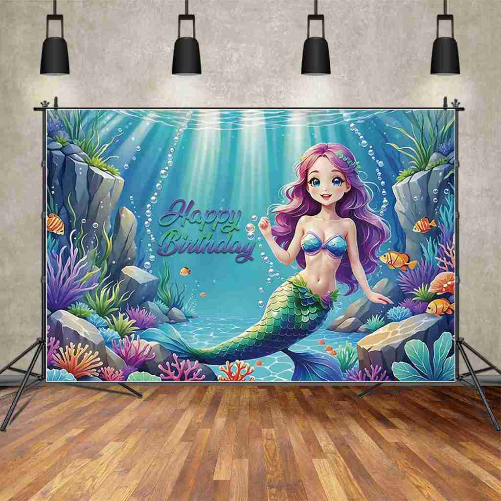 Latar belakang Putri Duyung Kecil The Little Mermaid Ariel, dekorasi pesta ulang tahun anak perempua