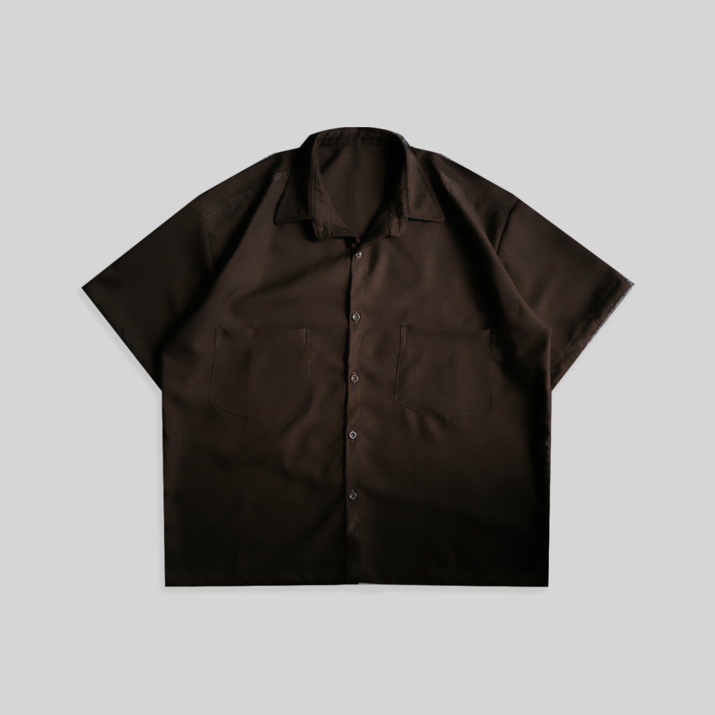 VAHARA Boxy Shirt Dark Brown  l Kemeja boxy Polos Pria dan Wanita