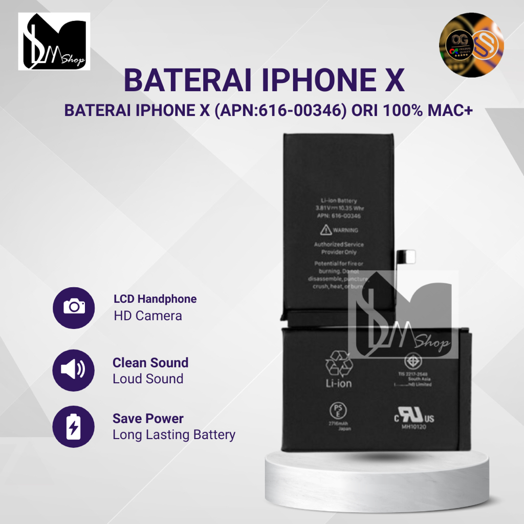 BATTERY | BATERAI | BATRE IPHONE X (APN:616-00346) ORI 100% MAC+