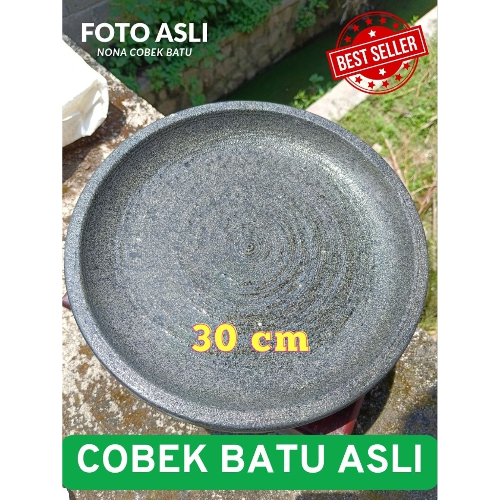NONA Cobek Batu Asli Gunung Ukuran 30 cm Anti Luntur, Anti Jamur, Kuat, Tahan Lama