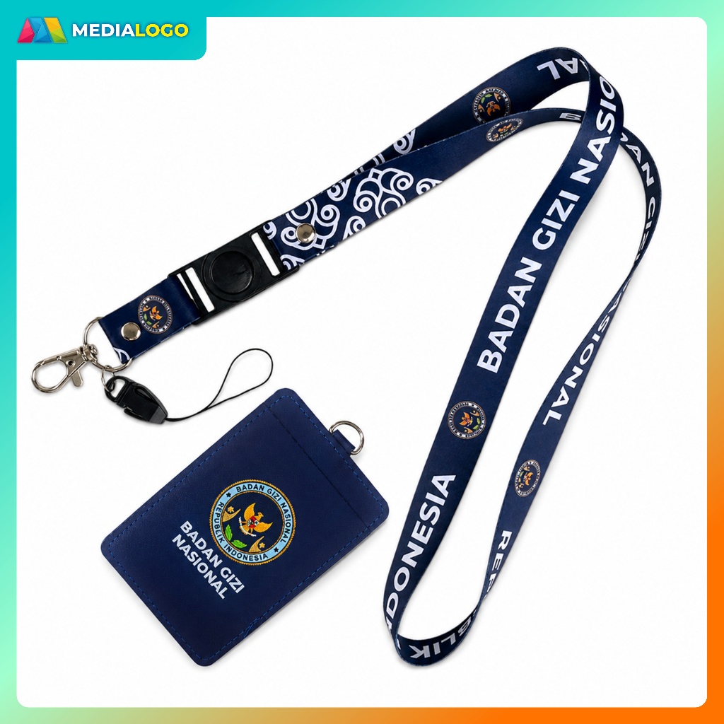 Tali Gantungan ID Card / Lanyard BGN ( BADAN GIZI NASIONAL ) Digital Print dan Holder Kulit Logo BGN
