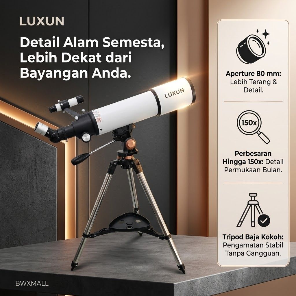 Teropong Bintang Profesional LUXUN 70500AZT Teleskop Astronomi Pembesaran Tinggi 150x Barlow Lens Le