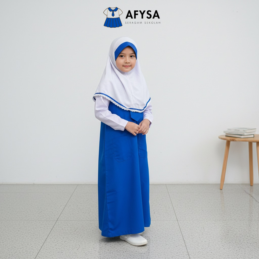 Seragam Sekolah Anak TK Dress Biru Putih Panjang - Baju TK Dress