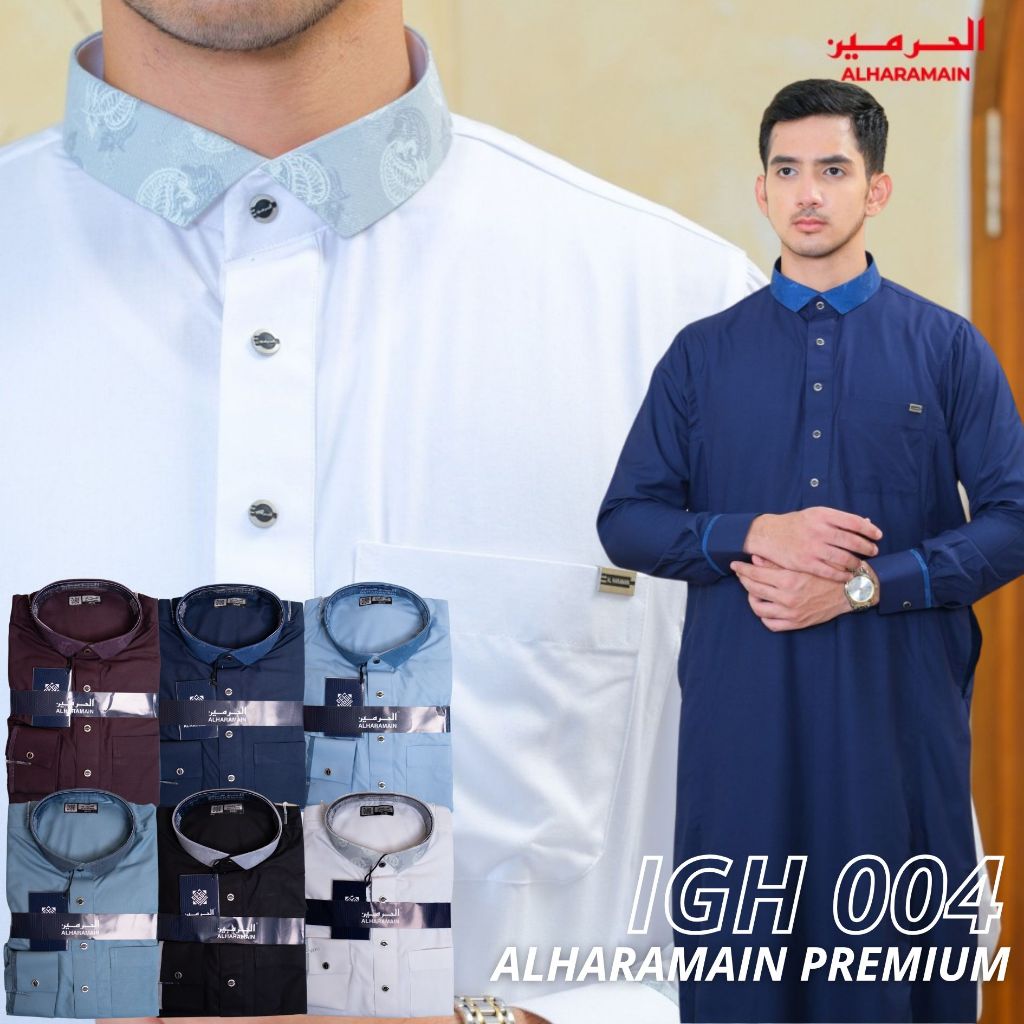 JUBAH AL HARAMAIN IGH 004 KATUN PREMIUM KOMBINASI RESLETING - Gamis Pria Alharamain ala Alraz