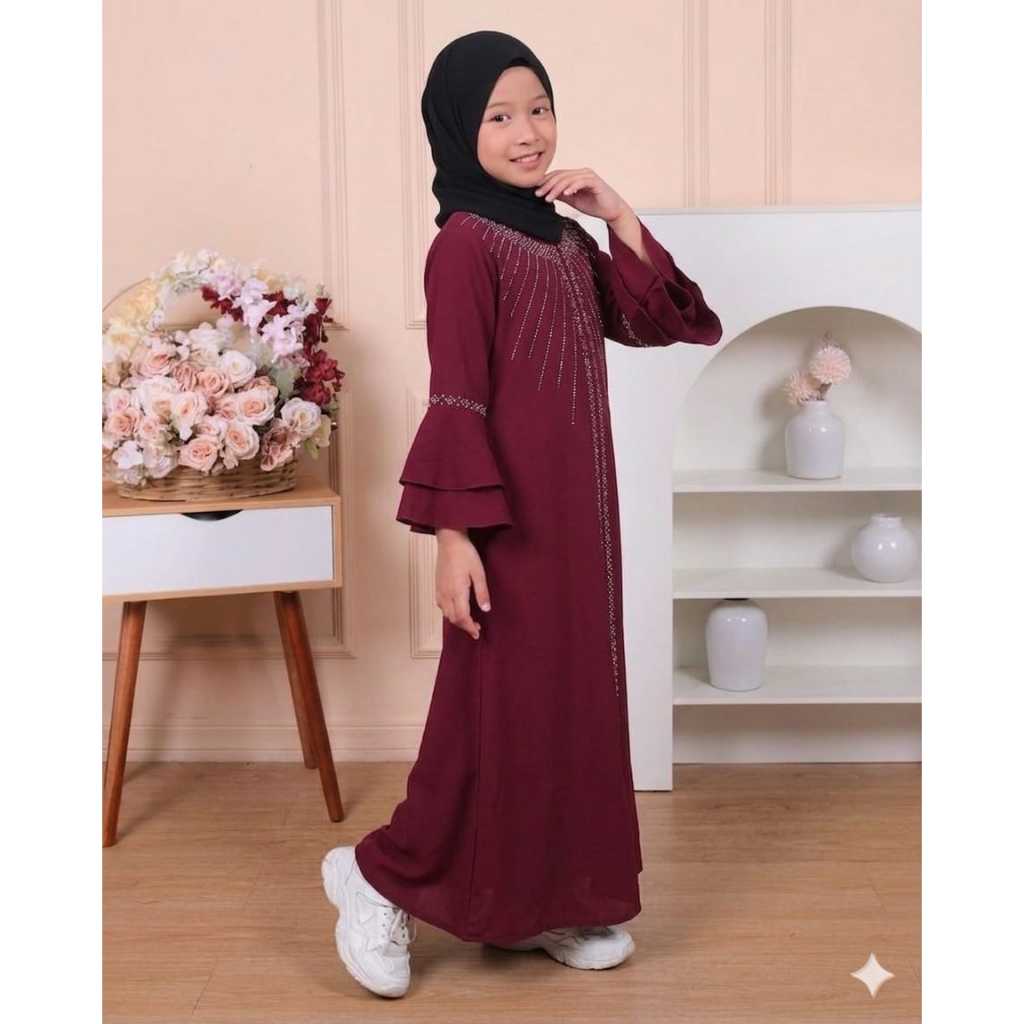 Abaya Anak Hitam Polos Arabian Turki Mewah Kekinian Bahan Sabrina Anti UV Baju Atasan Remaja Muslima