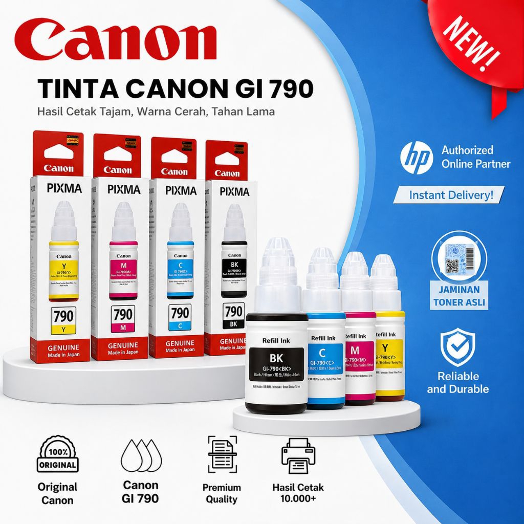 Tinta Canon GI-790 Original 1 Set (BK/C/M/Y) – Ink Canon G1000 G1010 G2000 G2010 G3000 G3010 G4000