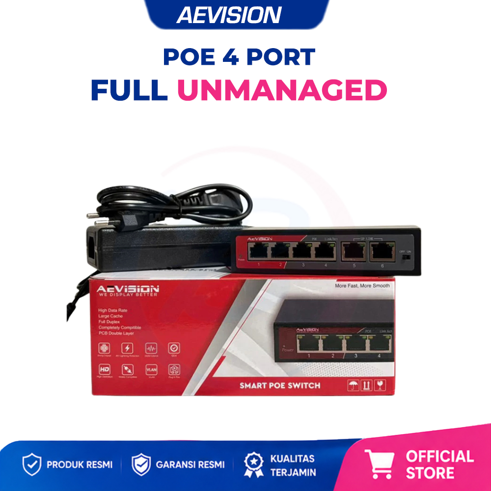 Poe Switch 4 Port CCTV Aevision Unmanaged & Fast Ethernet Garansi Resmi