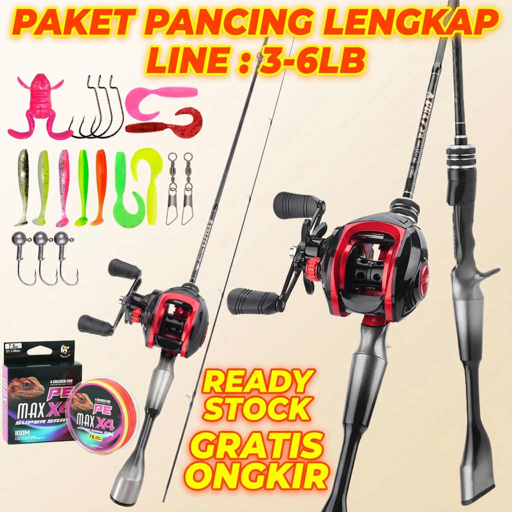 SET JORAN PANCING LENGKAP - Joran Baitcasting 3-6LB Ultra Light (UL) & Reel Baitcasting 7.2:1 High S