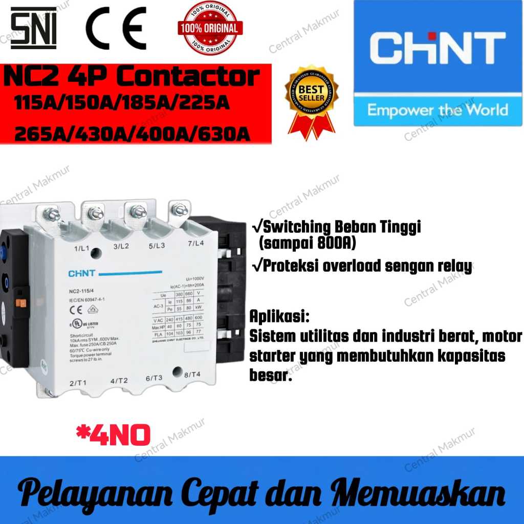 KONTAKTOR / CONTACTOR CHINT 4 POLE NC2 4NO NC2 115/ NC2 150/ NC2 185/ NC2 225/ NC2 265/  NC2 330 / N
