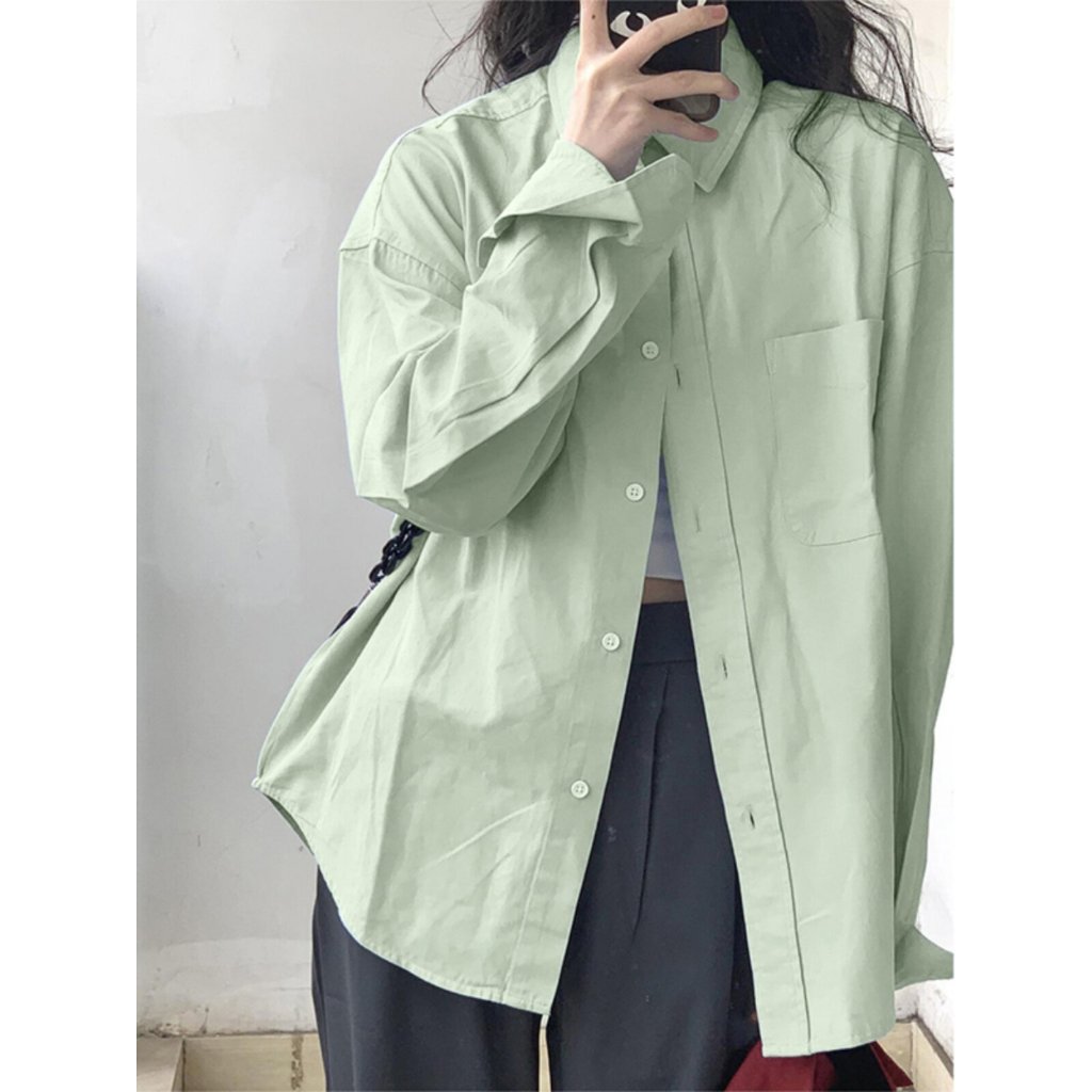 Blus Wanita Lengan Panjang Hijau Mint Versi Korea Pelindung Matahari Musim Panas Dengan Berbagai War