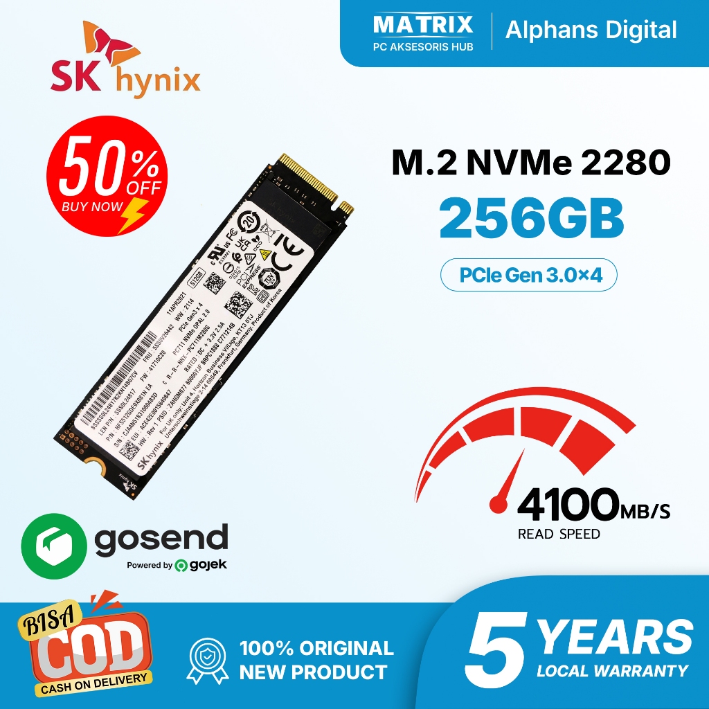 SSD SK hynix M.2 NVMe 2280 PCIe Gen3 256GB Bekas Kesehatan 97%