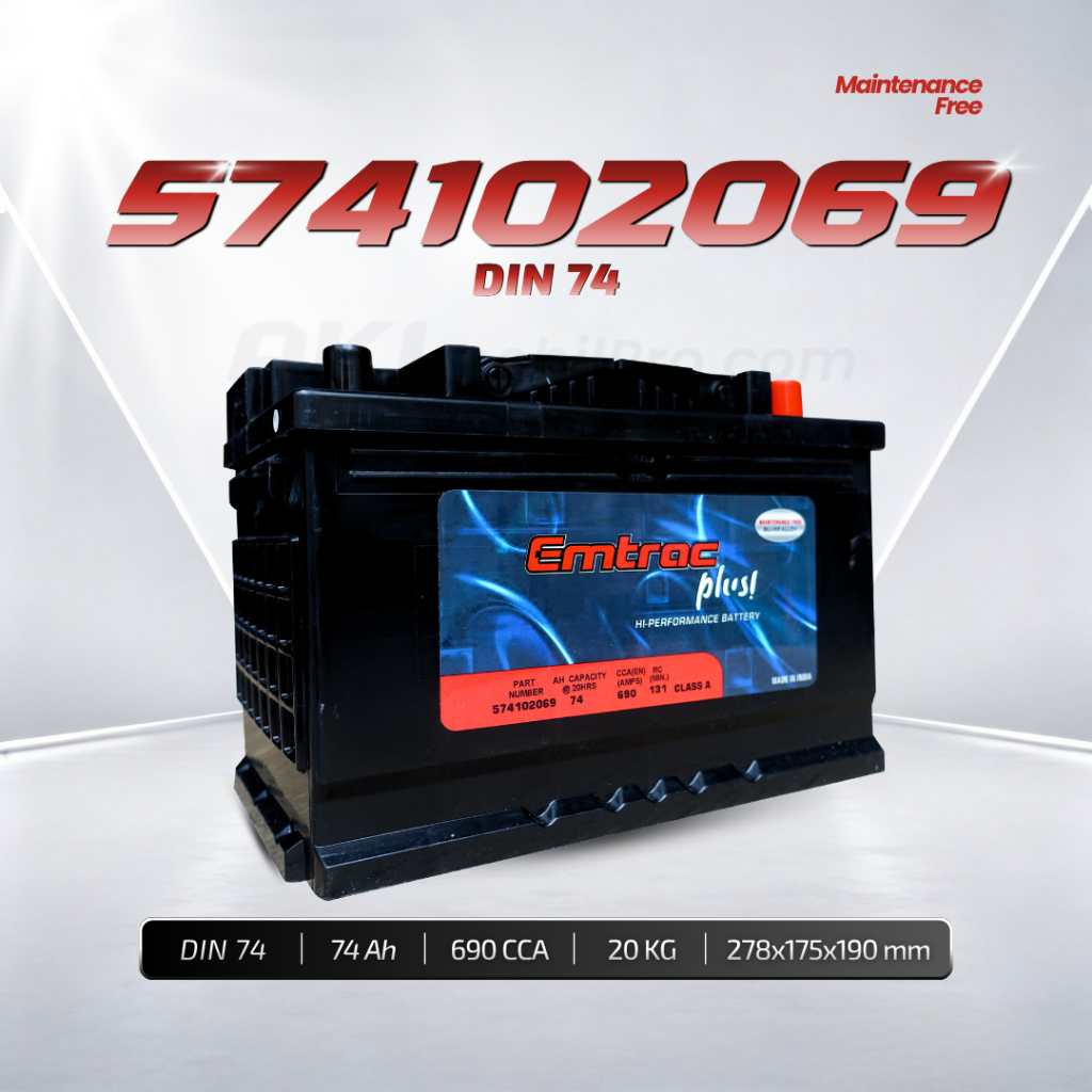 Aki Mobil Volvo S80, XC90, 850, 960 | EMTRAC PLUS MF DIN74 (574102069) 74Ah CCA 690Amps Kering Berga