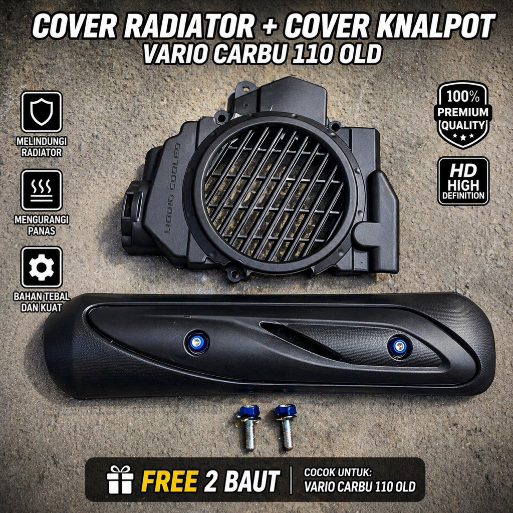 sepasang paket cover radiator vario carbu + cover knalpot Vario Carbu 110 Old + Free 2 Baut L