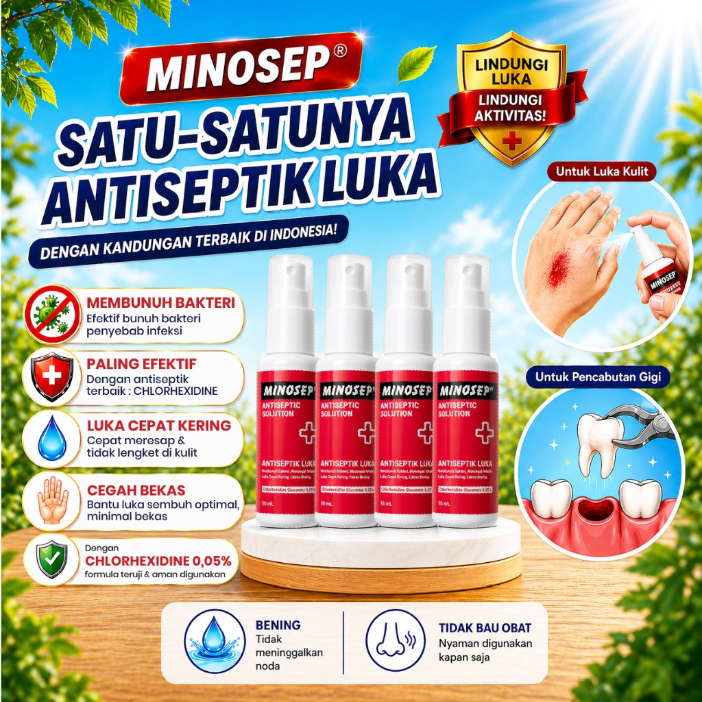 Minosep Antiseptic Solution Obat Luka Spray 30ml 4botol Obat Lecet Antiseptik Ekstrasi Gigi Luka di 