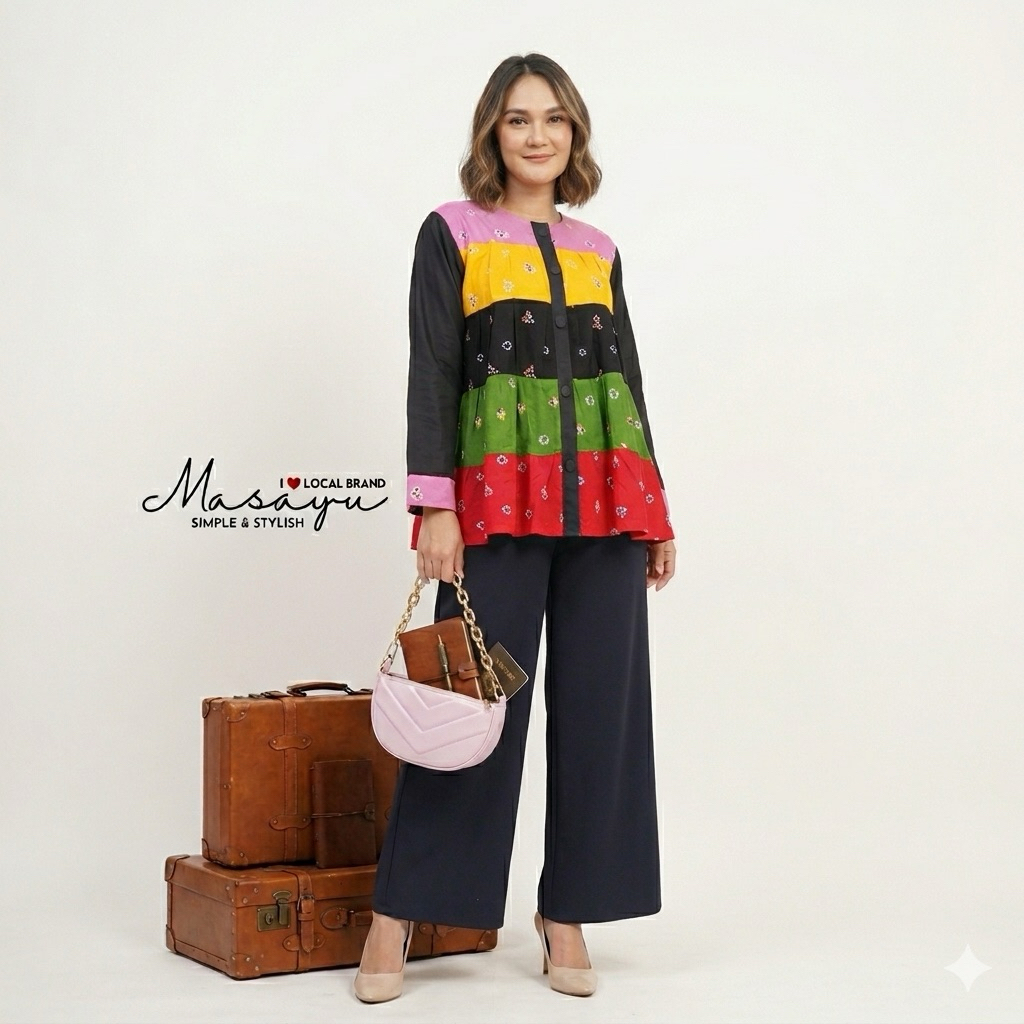 Masayu Batik - Blouse Batik Wanita Atasan Jumputan Pelangi Rainbow Series