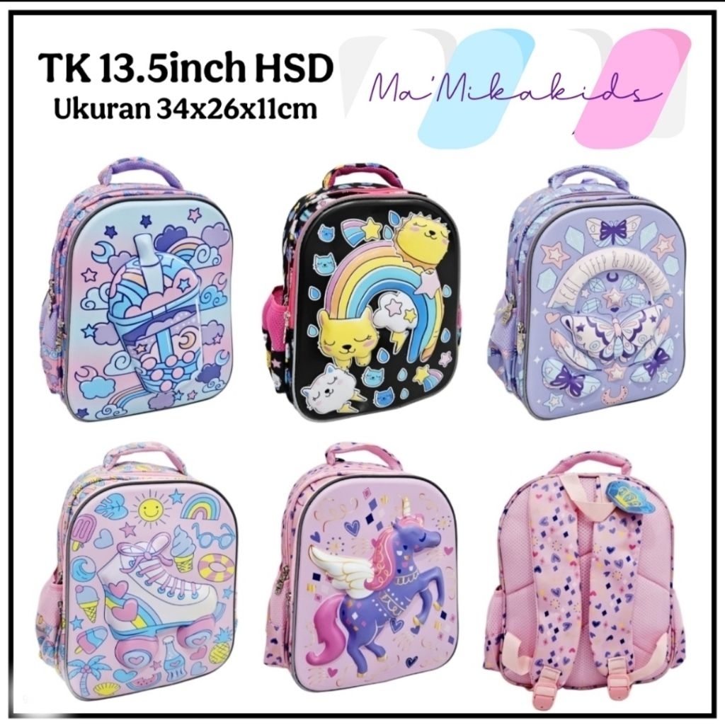 Tas Ransel Sekolah TK 13.5"inch Original HSD 4Dimensi Anak Perempuan