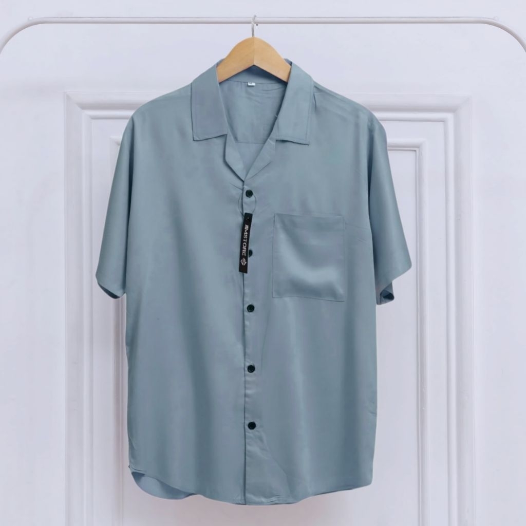Kemeja Pria Hawai Polos Shirt Lengan Pendek Rayon Twill Kahatec Adem