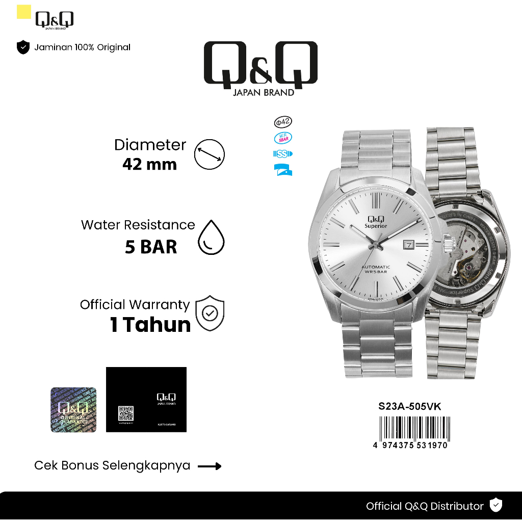 Q&Q QnQ QQ Original Jam Tangan Pria Stainless Steel - S23 S23A Automatic Special 50th Anniversary Ed