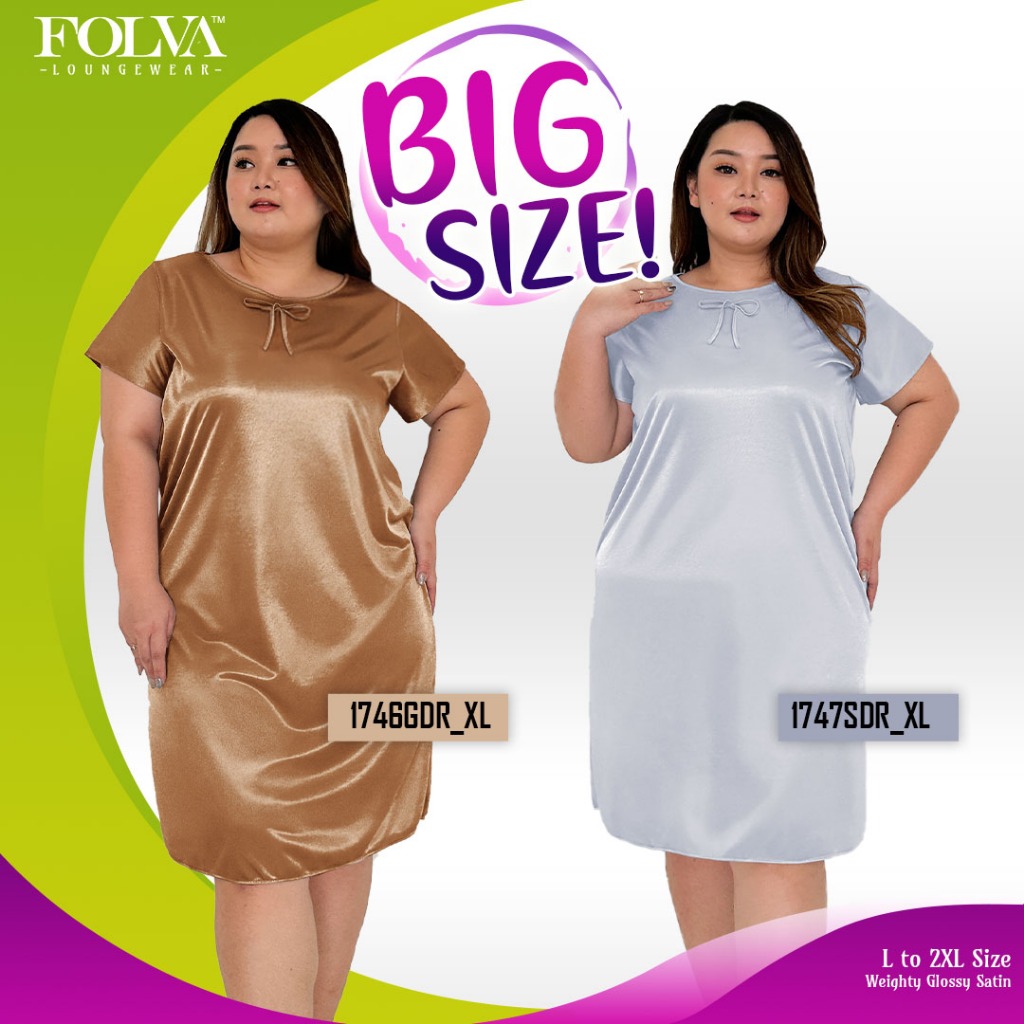 FOLVA Dress Wanita Daster polos lengan pendek satin big size