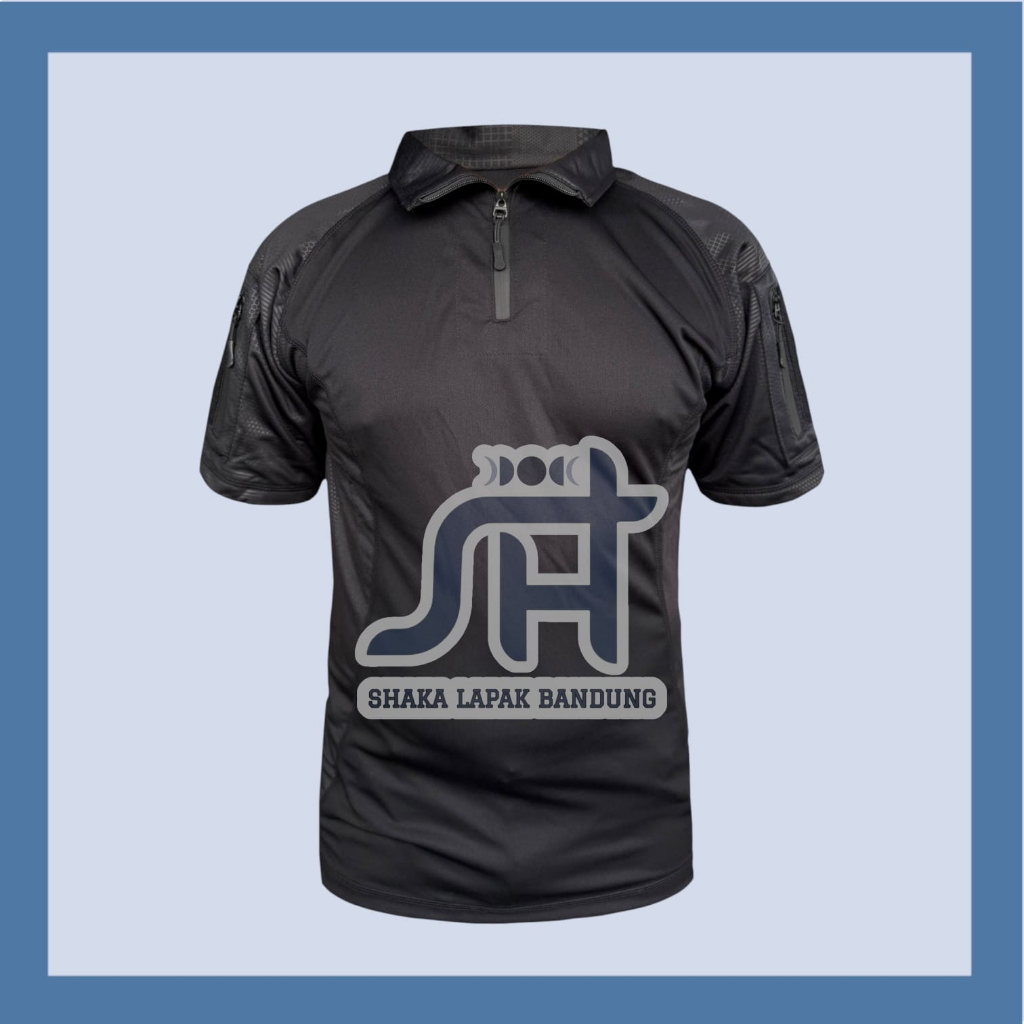 Kaos Hitam Tactical Pria / Kaos BDU DryFit Lengan Pendek / Outfit Lapangan Outdoor Velcro