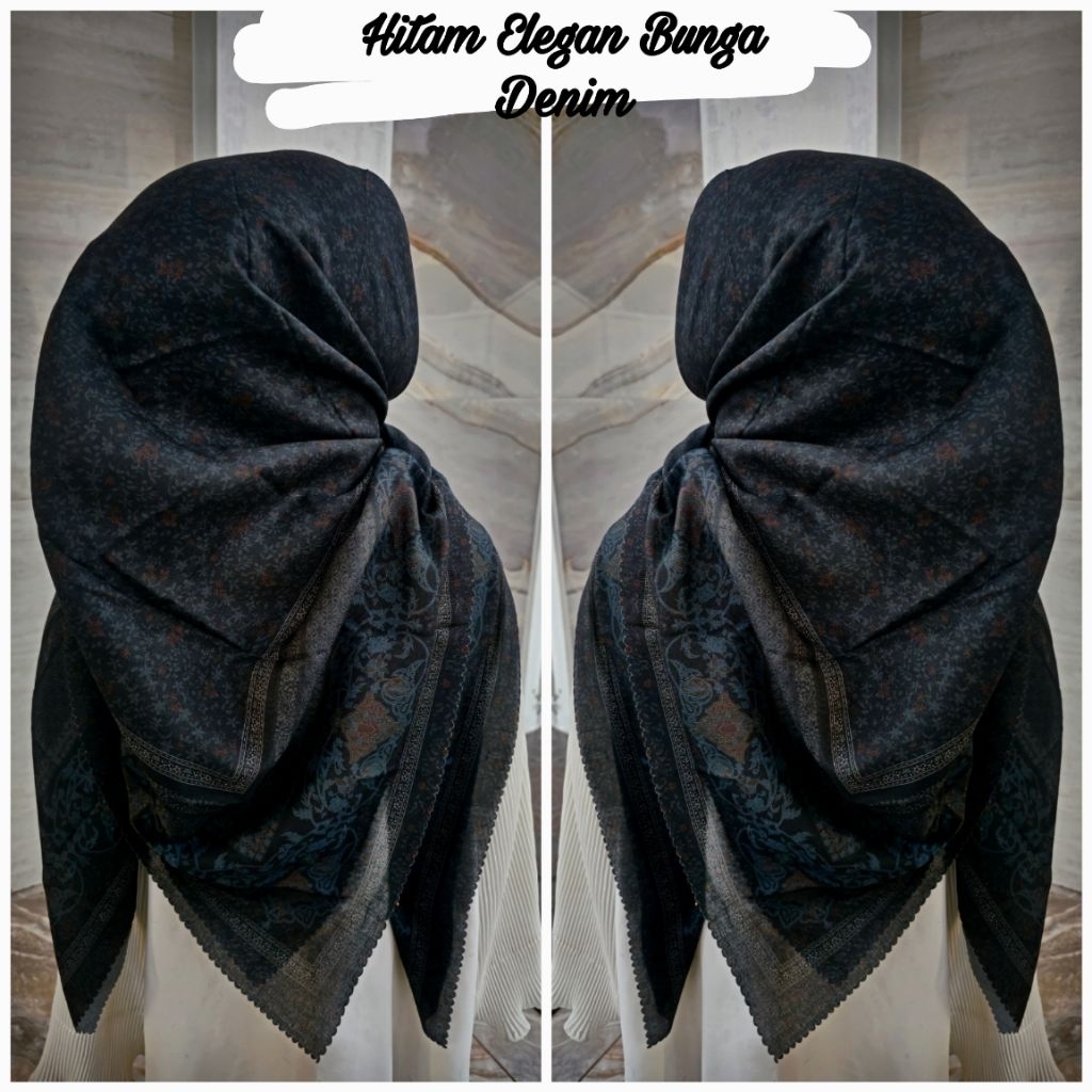 voal motif Hitam Elegan bunga denim