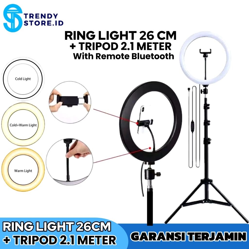 Promo Ringlight 26cm + Tripod 2.1 Meter Paket Komplit Lampu Ringlight LED 26cm + Tripod Stand with
