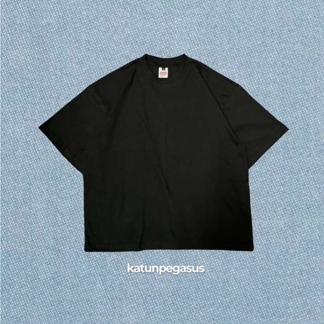 Kaos Boxy 16s Hitam Heavyweight Unisex Katun Pegasus