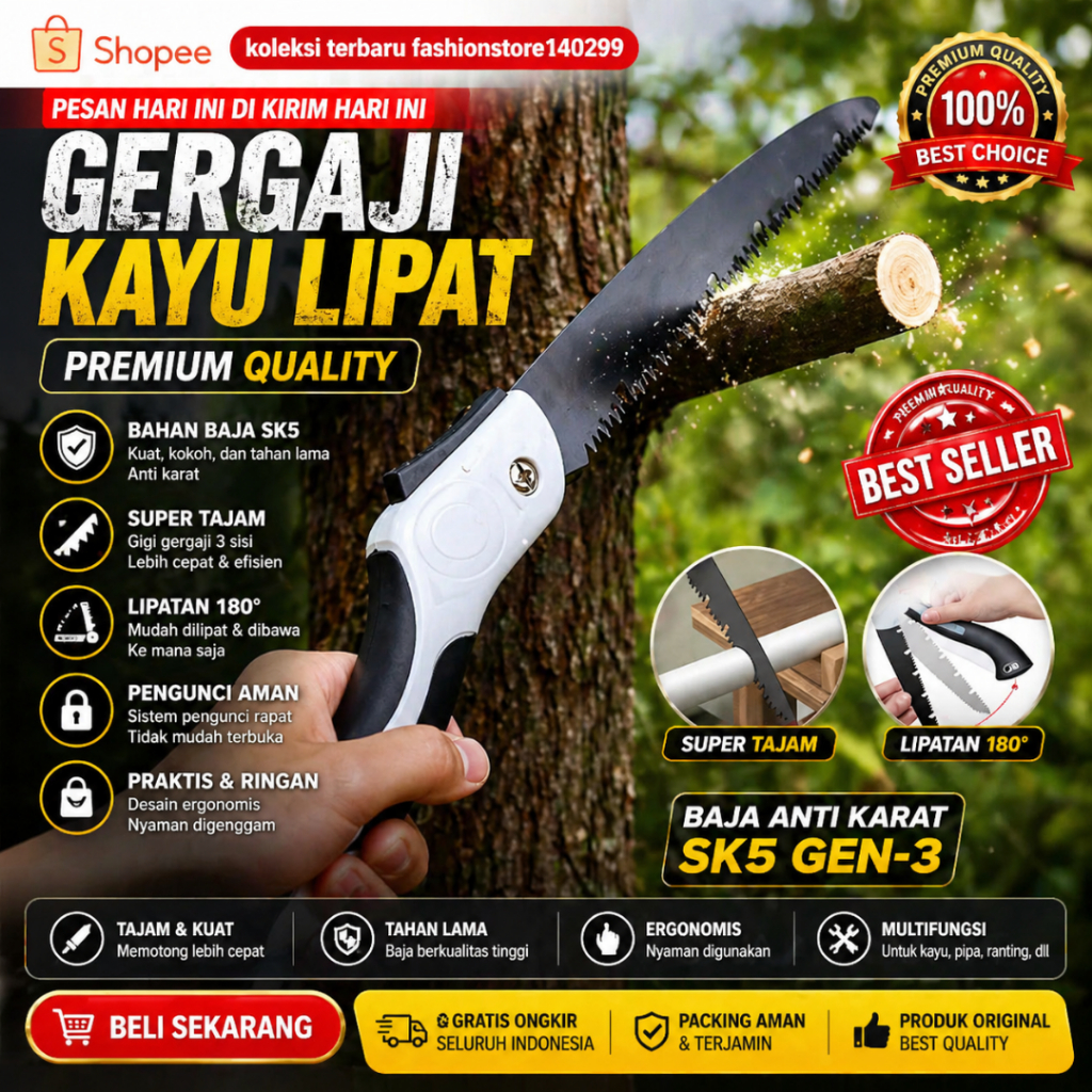 Gergaji kayu lipat otomatis anti karat design jerman premium ORIGINAL