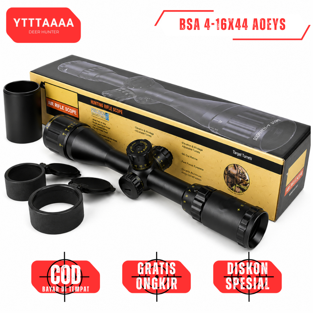Teleskop Spike 3-12x40 AOL Teropong Senapan Tahan Getar Lampu 3 Warna Lensa HD Jernih