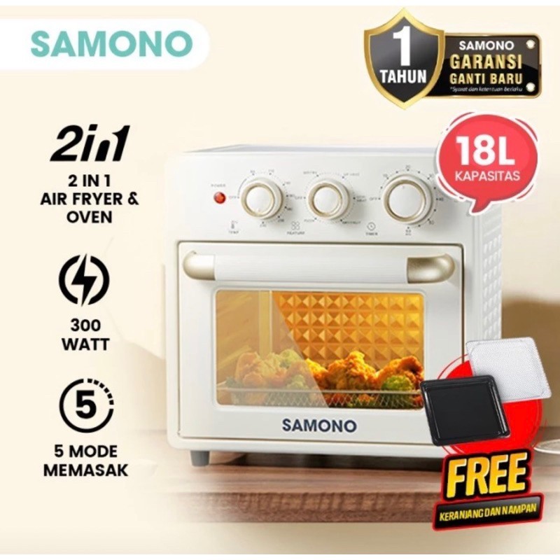 Air Fryer Oven SAMONO SW-AFV18 18L 350W Low Watt 7in1 Multifungsi Beige