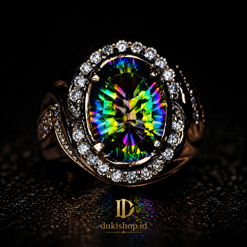 Cincin Batu Natural Rainbow Mystique Quartz Multy Color Cutting