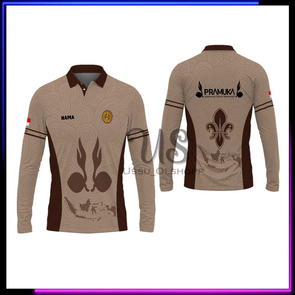 Baju Polo Pramuka Lapangan Lengan Panjang / Kaos Jersey Pramuka Pembina Fullprint