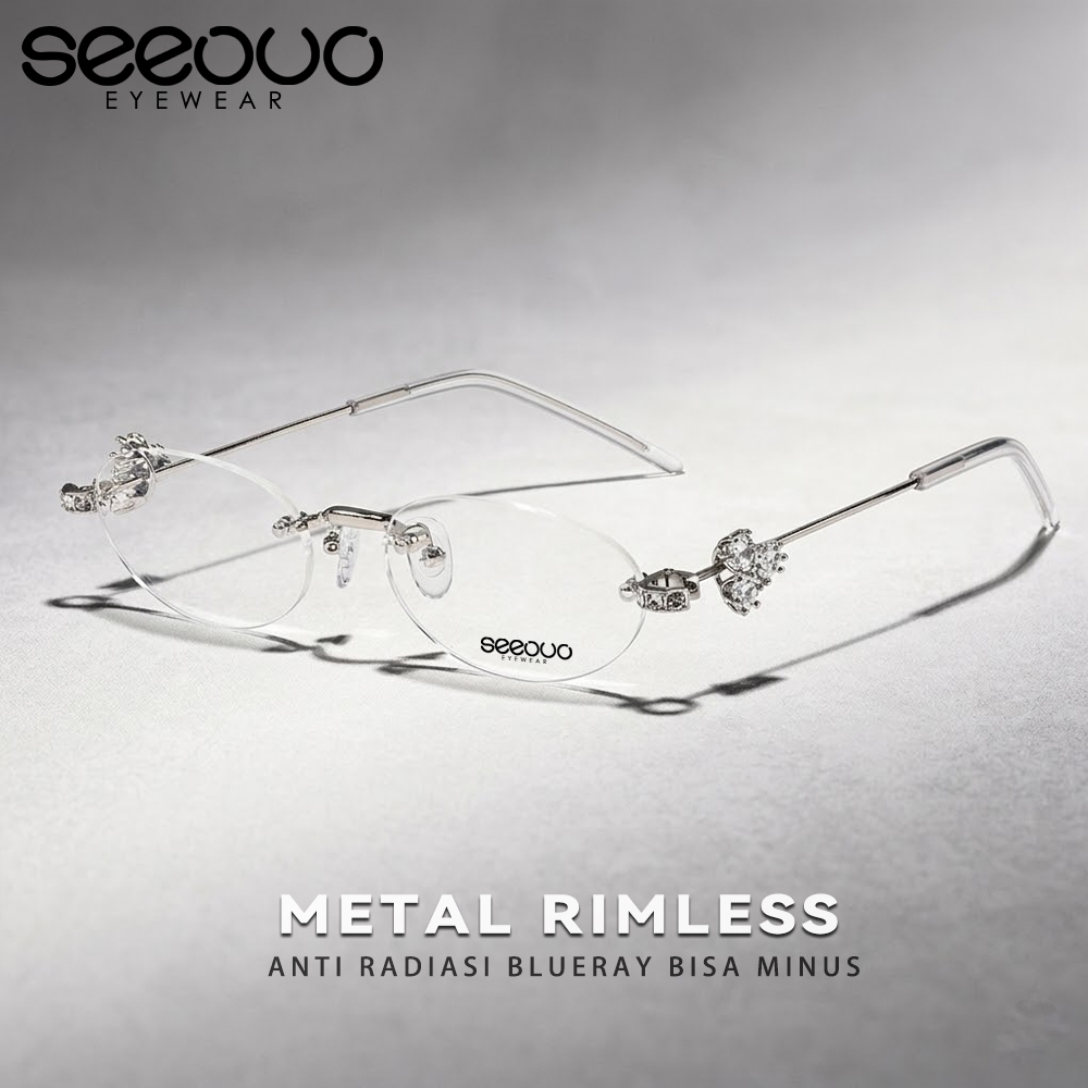 Seeouo Kacamata Antiradiasi Blueray Rimless Oval Stylish Fashionable Y2K Classic Metal Glasses Bisa 