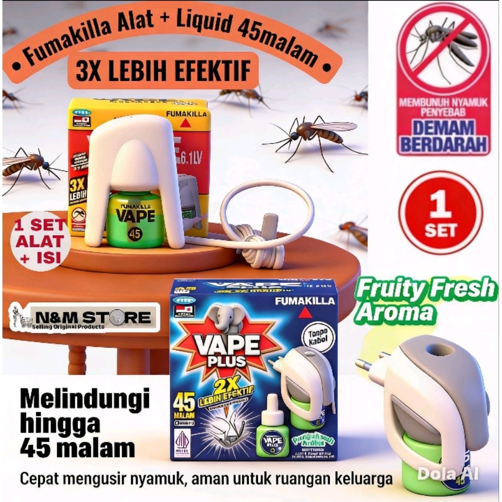 Fumakilla Vape FullSet Obat Nyamuk Elektrik 45malam Set Alat + Isi Fruity Fresh