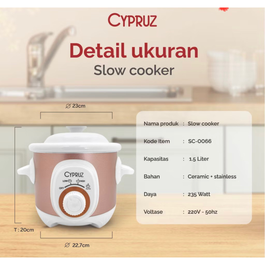 SLOW COOKER CYPRUZ KAPASITAS 1,5 Liter SC-0066 Kualitas Premium