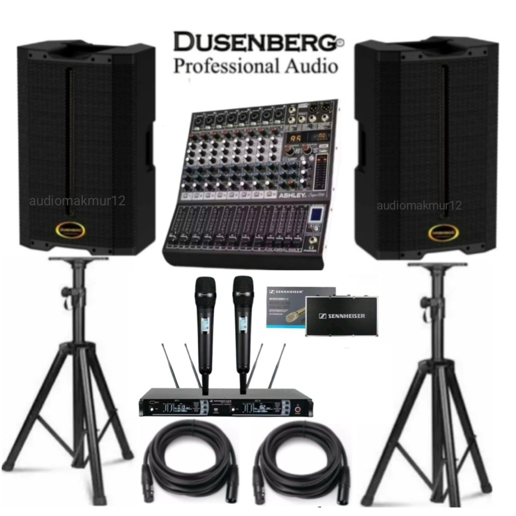 Paket Sound System Aktif Dusenberg Evo 15 1600 Watt Original Komplit Mixer Ashley 8 Channel Dan Mic 