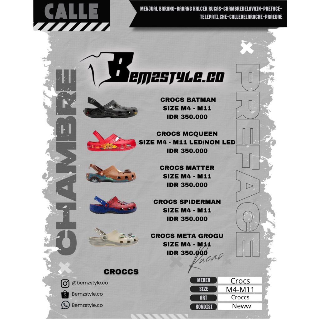 SEPATU SANDAL CROCS PRIA WANITA MODEL BATMAN MCQUEEN SPIDERMAN GROGU