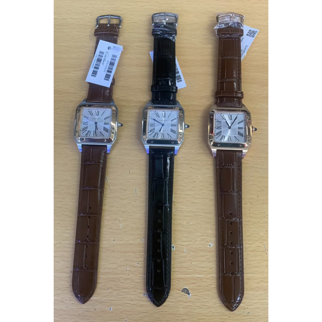 Jam tangan pria kotak dmnt 34MM body mix rose gold and silver, leather strap more colours